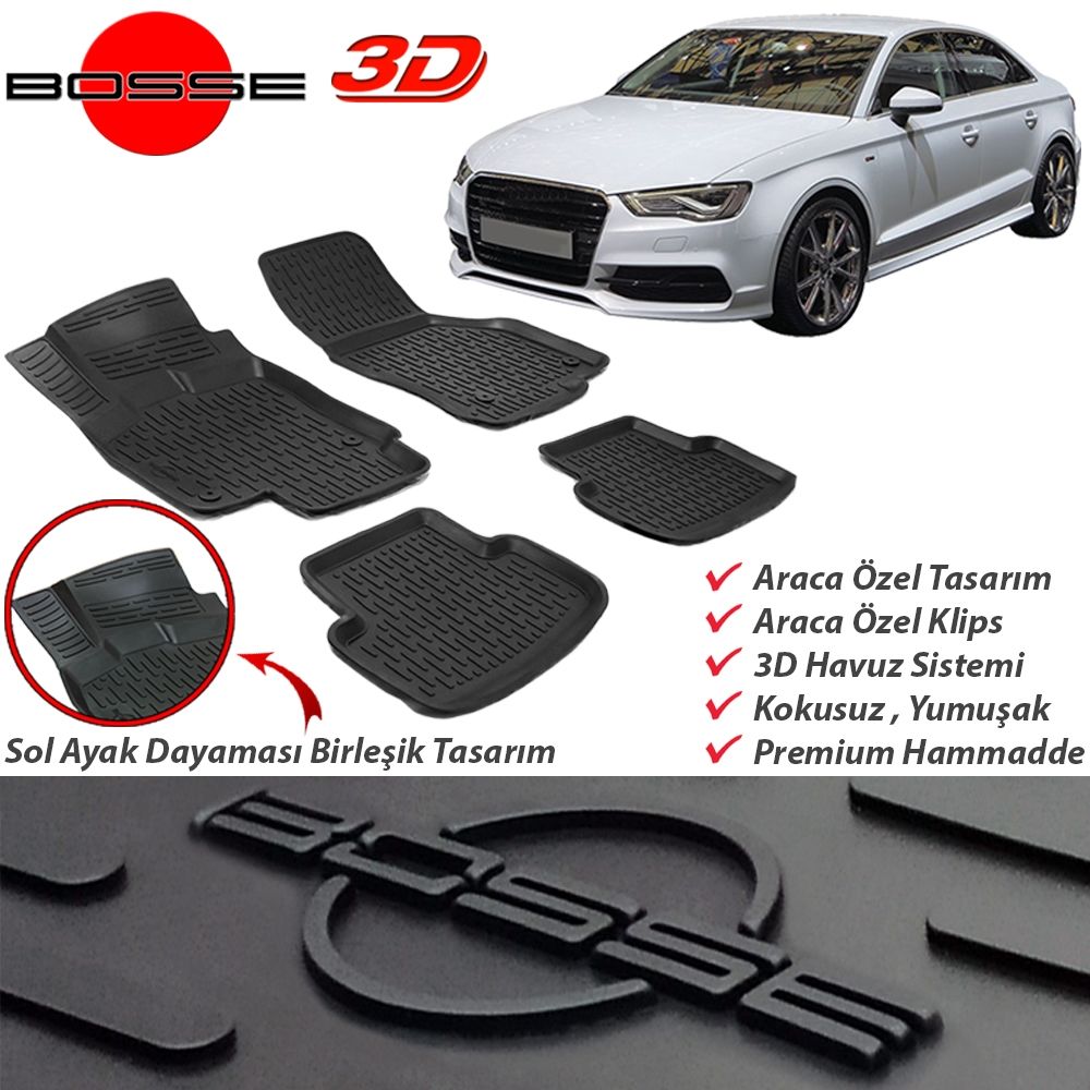 Audi A3 Sedan Uyumlu Bosse 3D Havuzlu Paspas 2013-2019